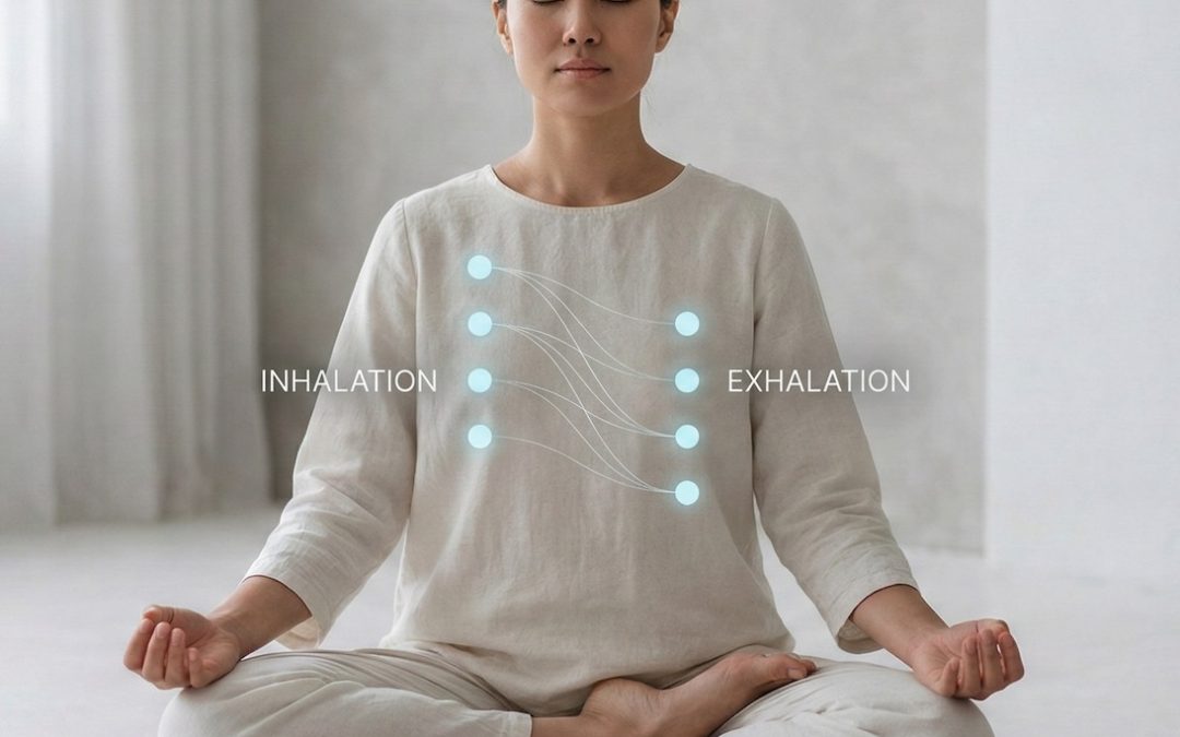 Abbildung einer Frau, die Segmented Breathing als Atemübung praktiziert.