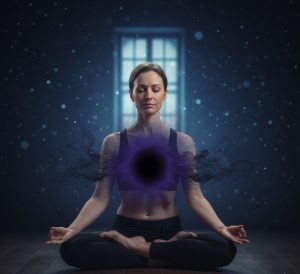 Abbildung einer Frau, die nach dem Ausatmen die Luft anhält.