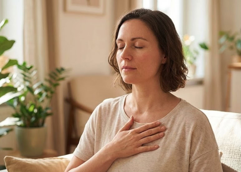 Abbildung einer Frau die ganz entspannt atmet.