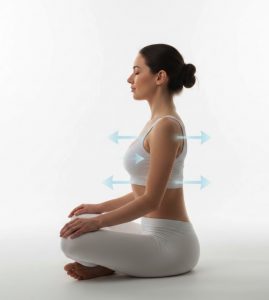 Abbildung einer Frau die in sitzender Position eine Atemübung praktiziert.