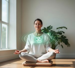 Abbildung einer Frau die Udgeeth Pranayama im liegen praktiziert.