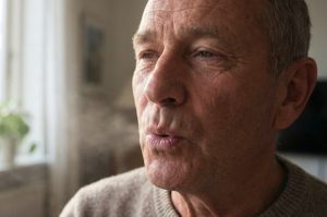 Abbildung von einem Mann, der die Lippenbremse praktiziert.