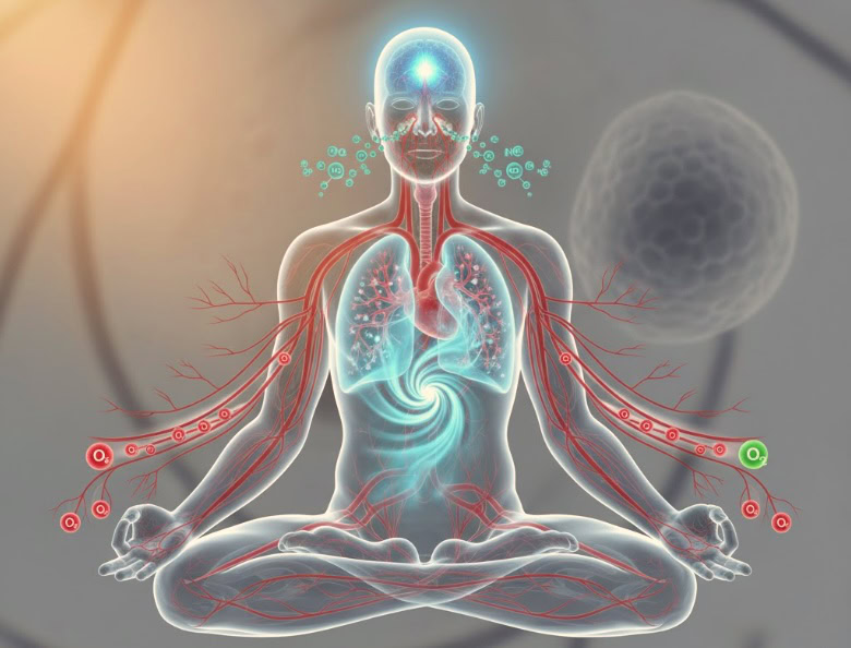 Abbildung einer schematisch dargestellten Person im Meditationssitz